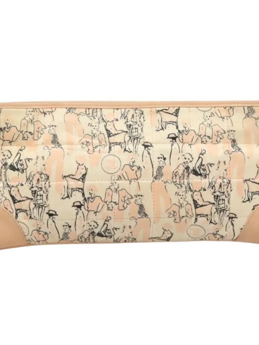 CHANEL Accessory Pouch Silk Beige Gold CC Auth 125970